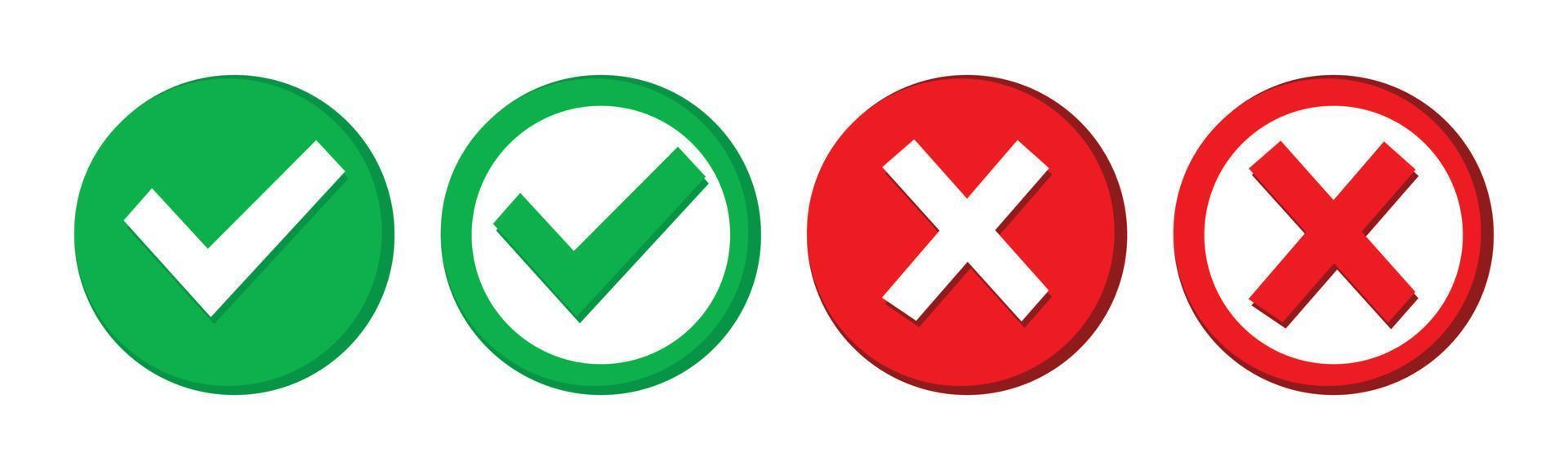 icono de marca de verificación y marca x vector