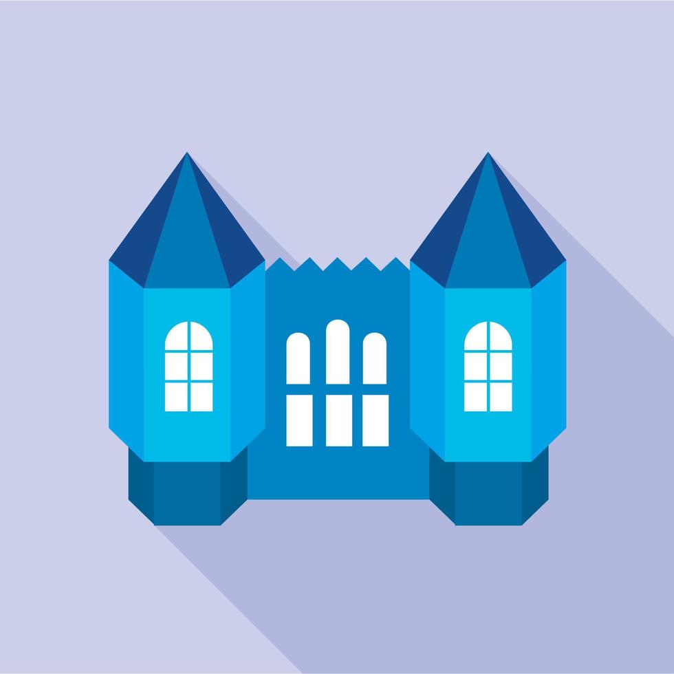 Blue fortress towers icon, flat style vector