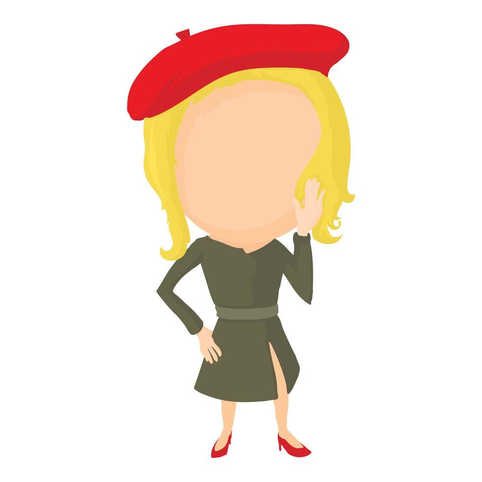 French girl icon, cartoon style vector