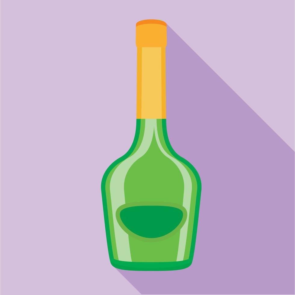 Long neck green bottle icon, flat style vector