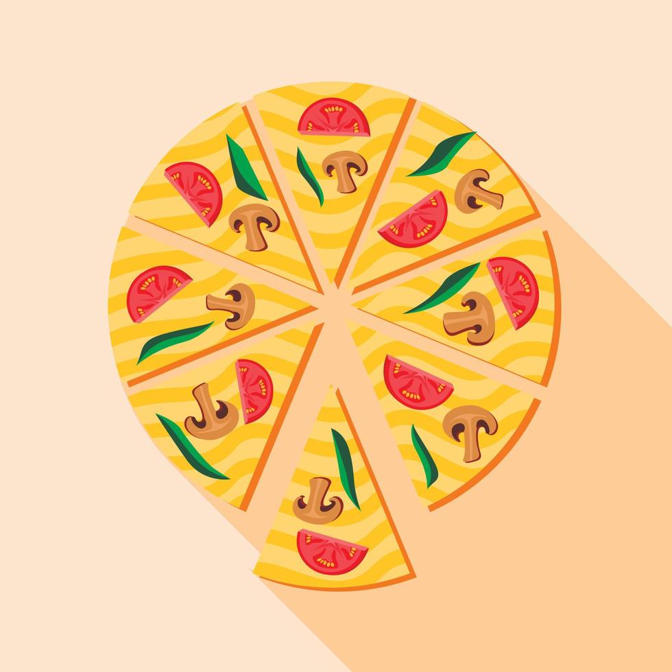 Pizza with mushrooms and cherry tomatoes icon vector