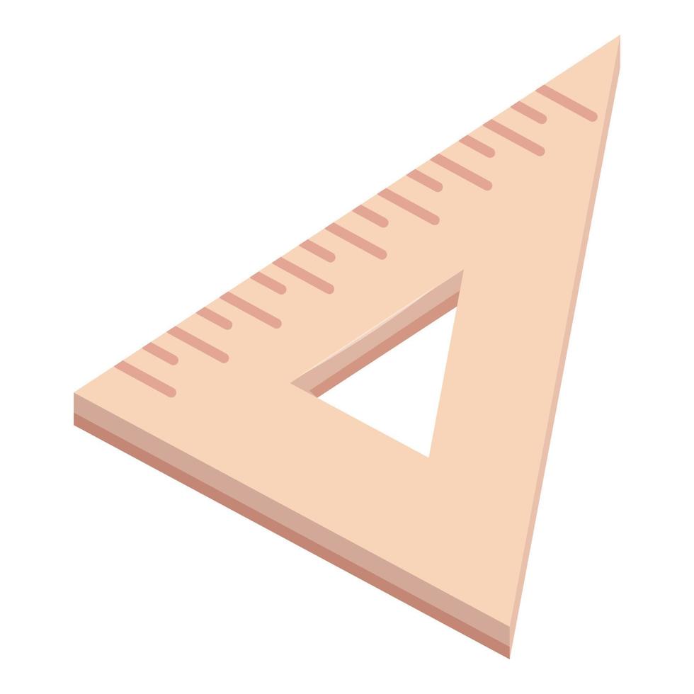 Icono de regla de madera triangular, estilo de dibujos animados vector