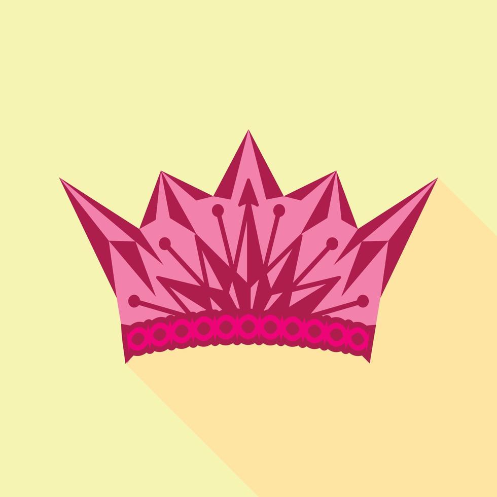 Pink crown icon, flat style vector