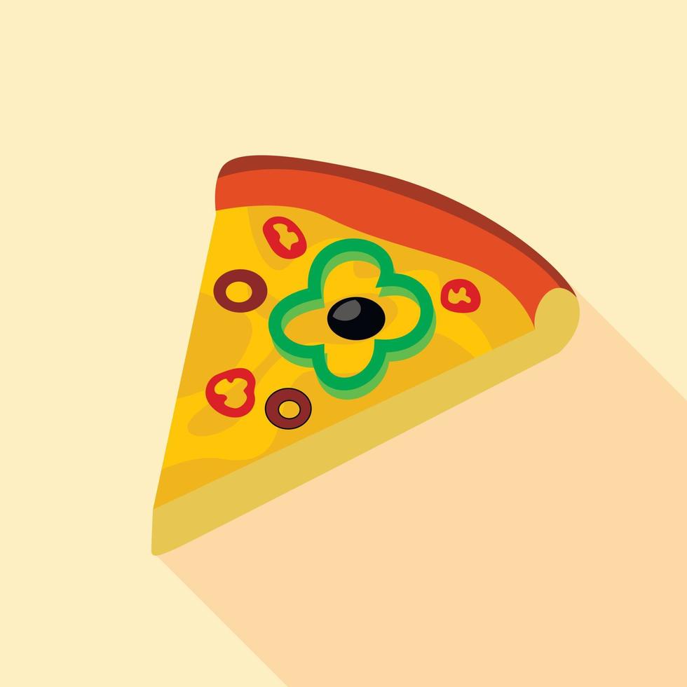 Pizza with green pepper and olives icon flat style vector