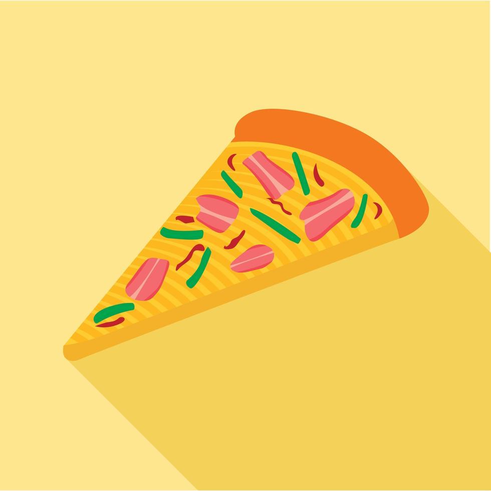 pizza con pimientos y icono de tocino, estilo plano vector