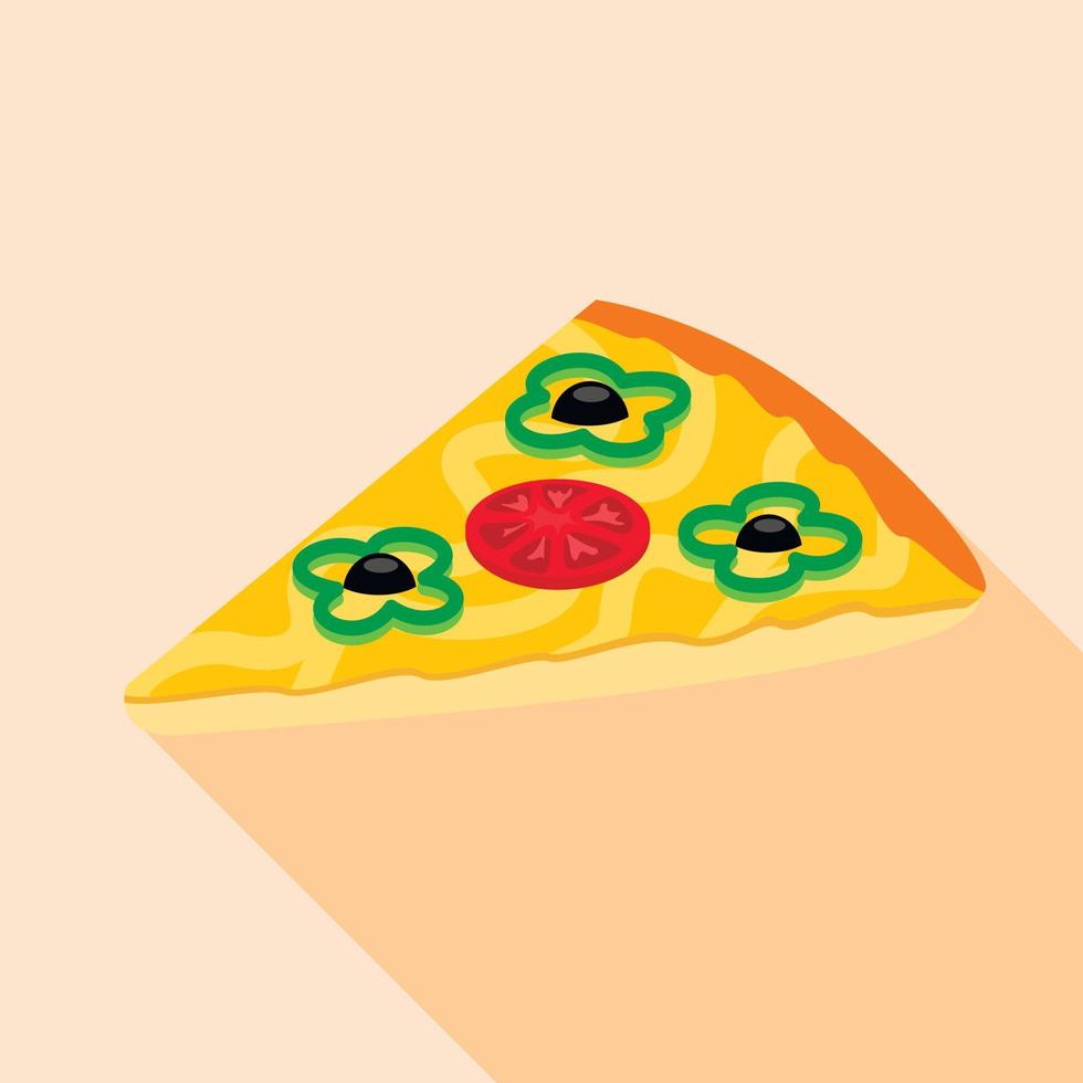 Slice of vegetarian pizza icon, flat style vector