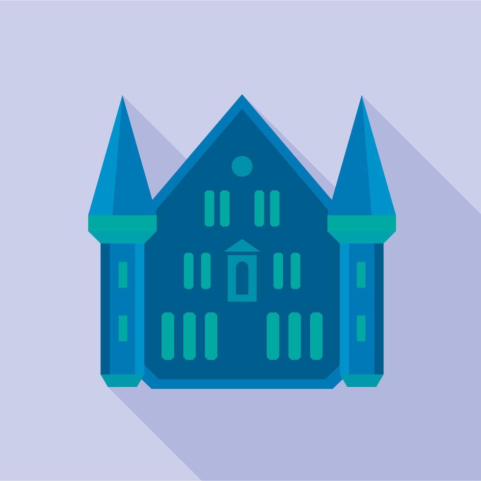 Blue castle palace icon, flat style vector