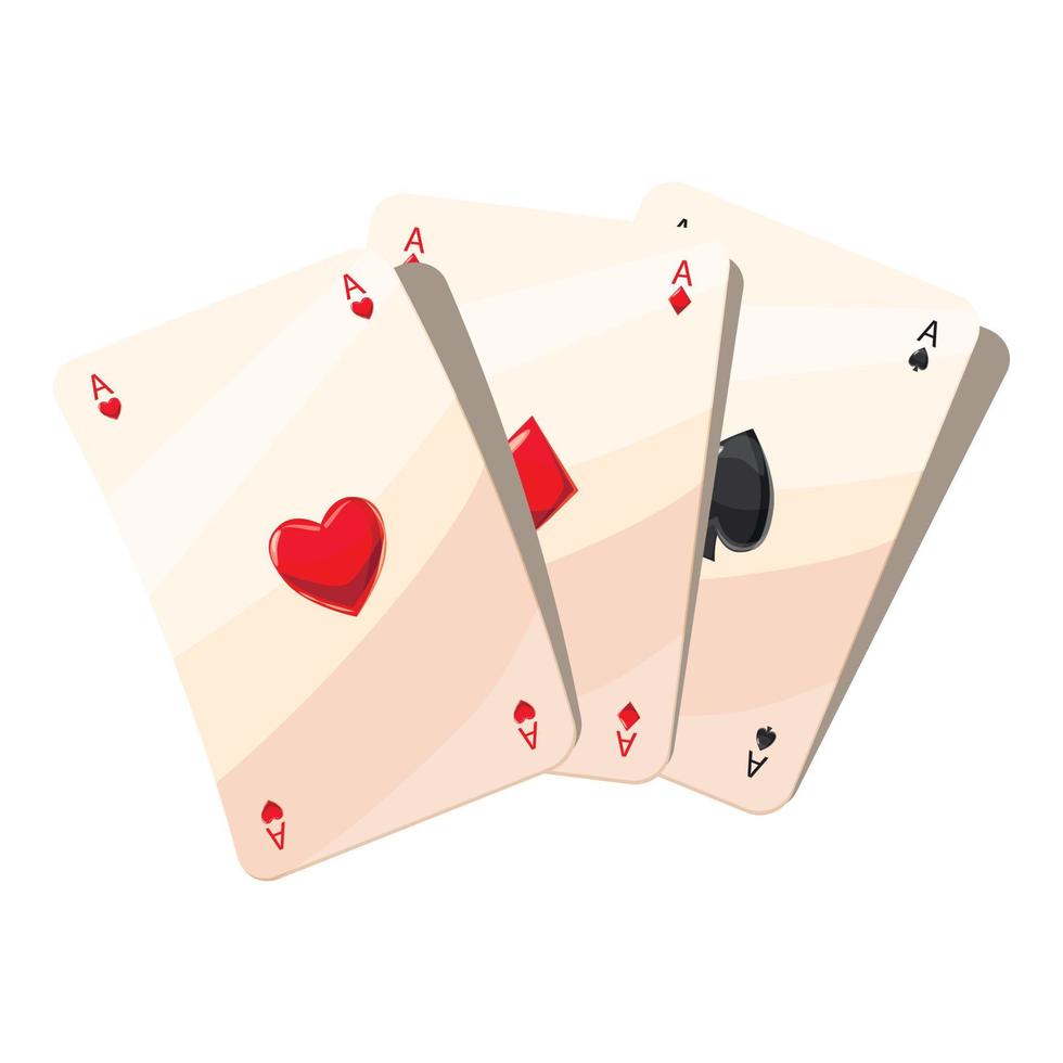 Three aces playing cards icon, cartoon style vector