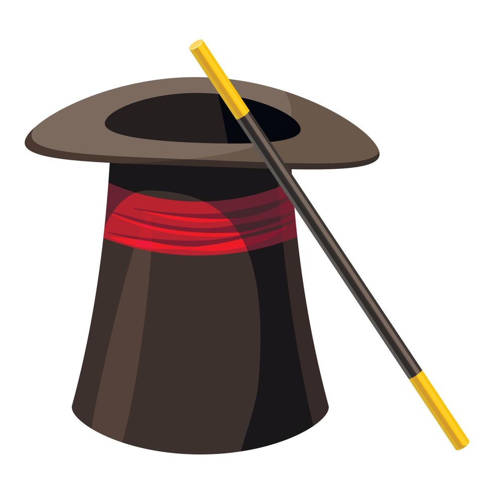 Magic hat and wand icon, cartoon style vector