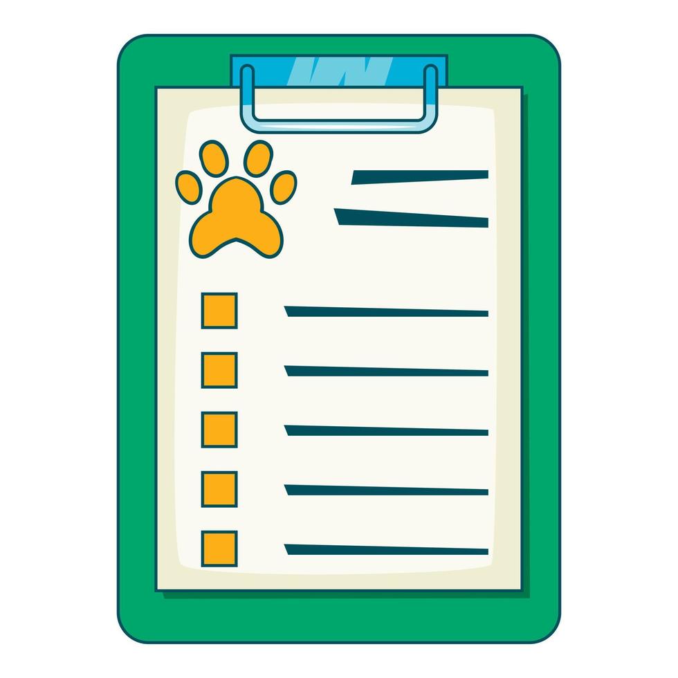 Pet medical record on clipboard icon cartoon style vector