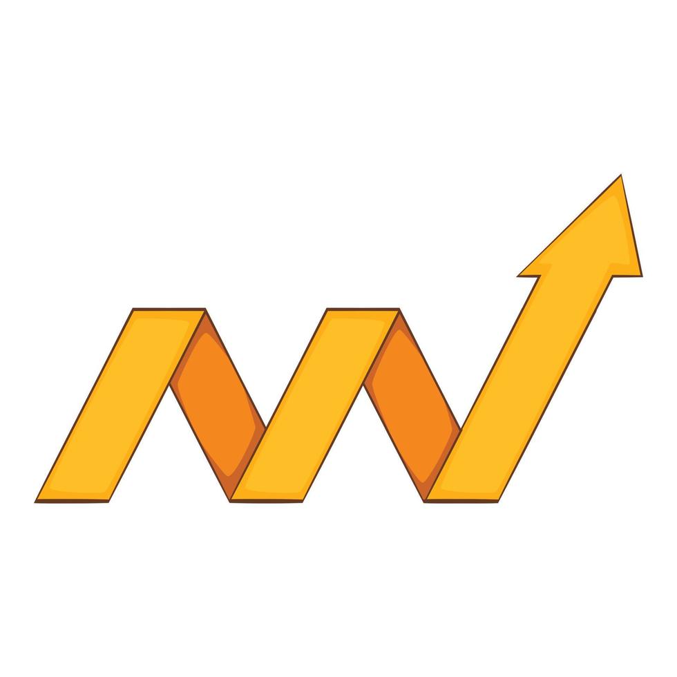 Yellow growth arrow chart icon, cartoon style vector