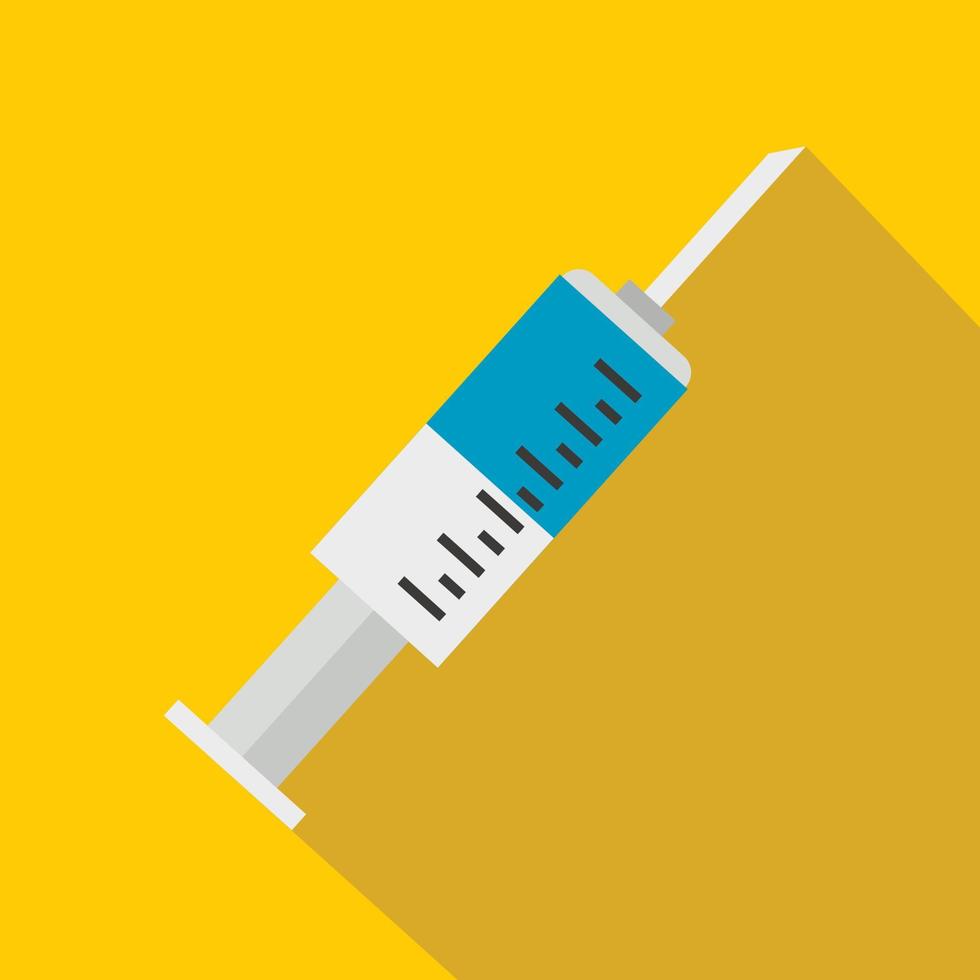 Syringe for injection with needle icon, flat style vector