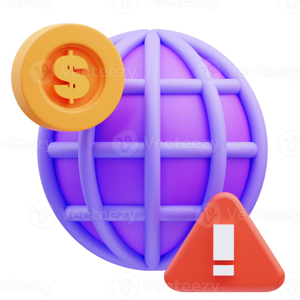 3d render illustration of financial crisis warning globe icon, recession png