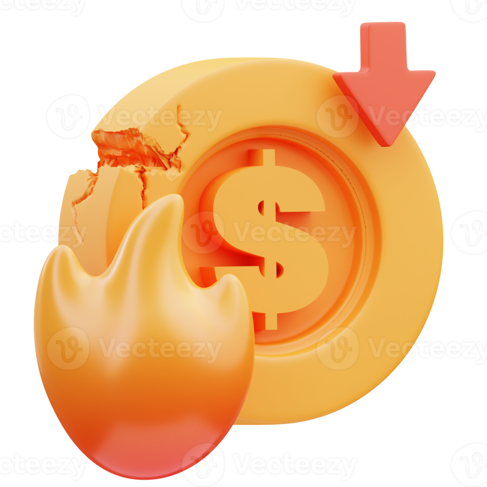 3d rendere illustrazione di rotto moneta icona simboleggiante finanziario crisi png