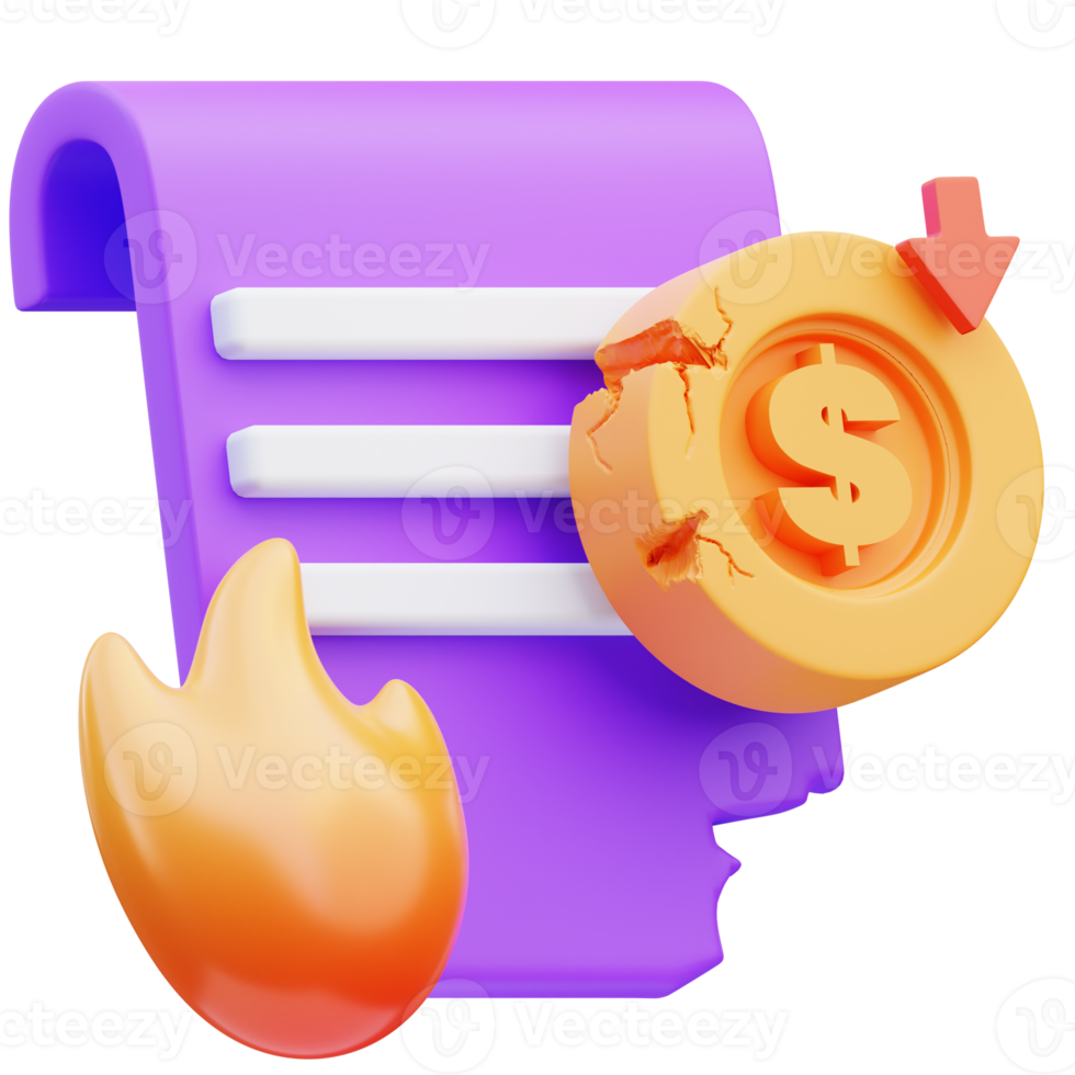 3d render illustration of salary report icon due to economic crisis, global recession png
