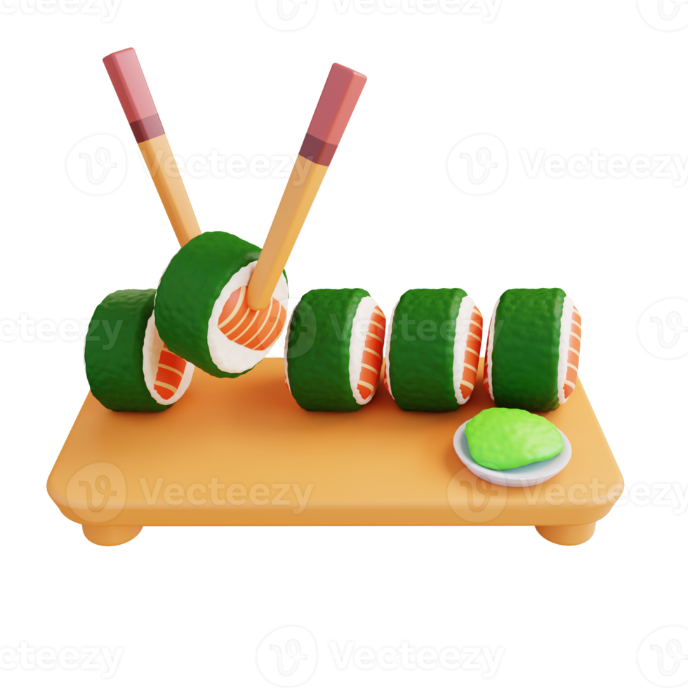 3D illustration roll sushi png