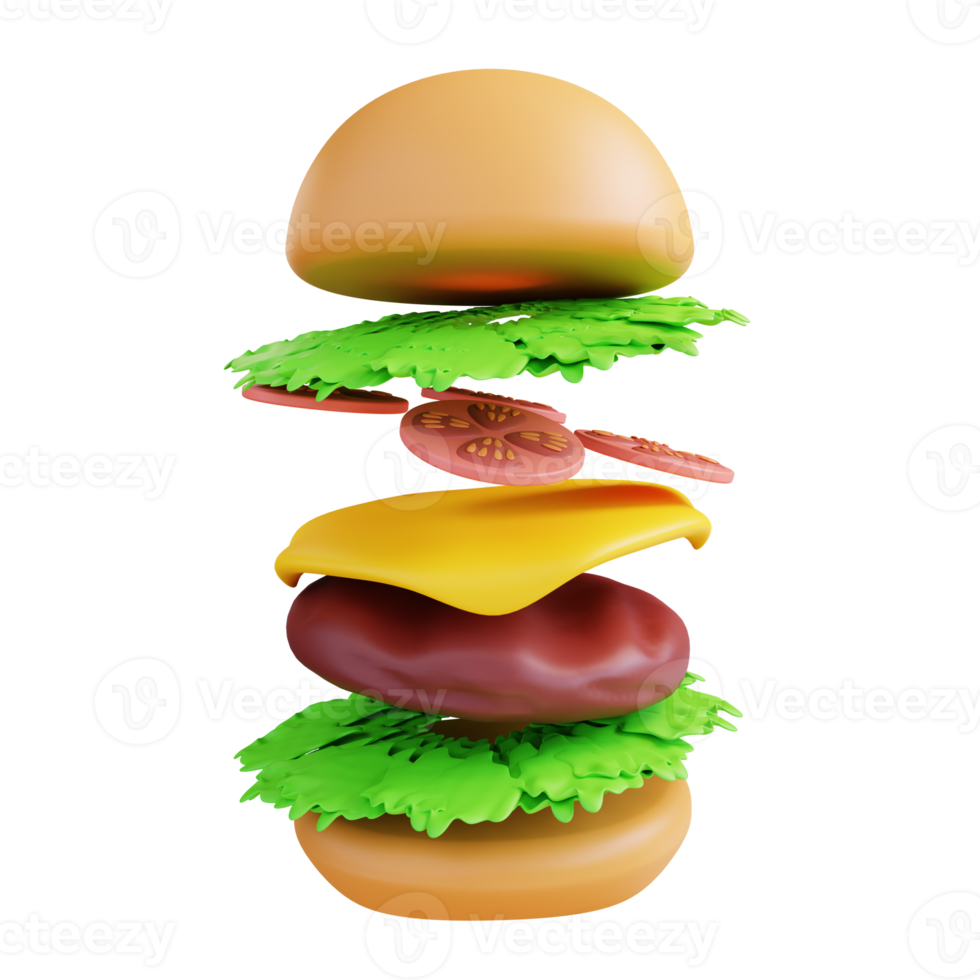 3D illustration cheese burger png