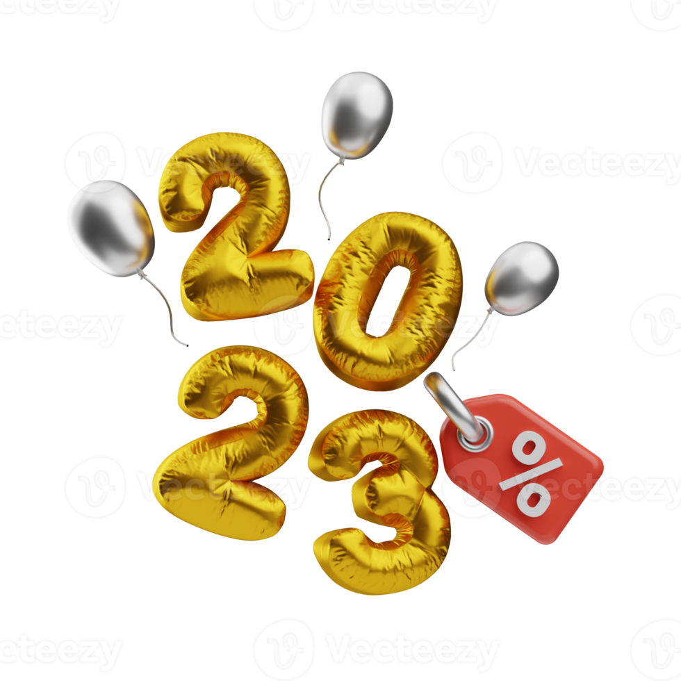 happy new year 2023 discount illustration 3d png