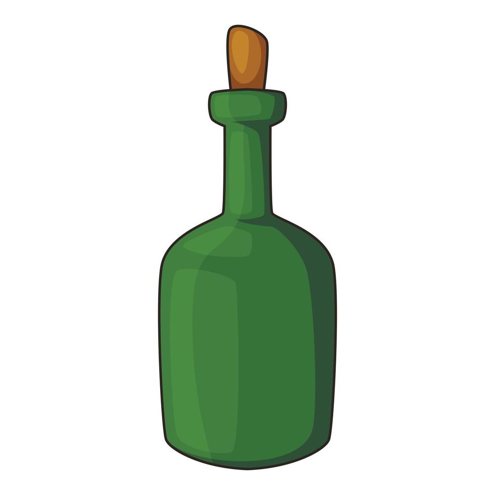 Retro green wine bottle icon, cartoon style vector