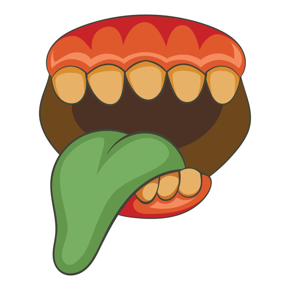 Open zombie mouth with tongue icon, cartoon style vector