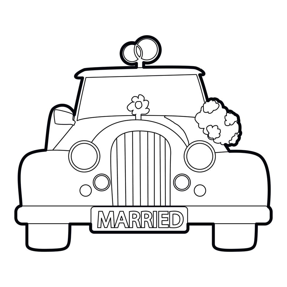 icono de coche de boda, estilo de contorno vector