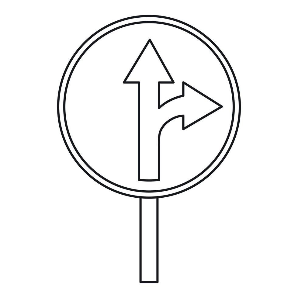 Straight or right turn ahead traffic sign icon vector