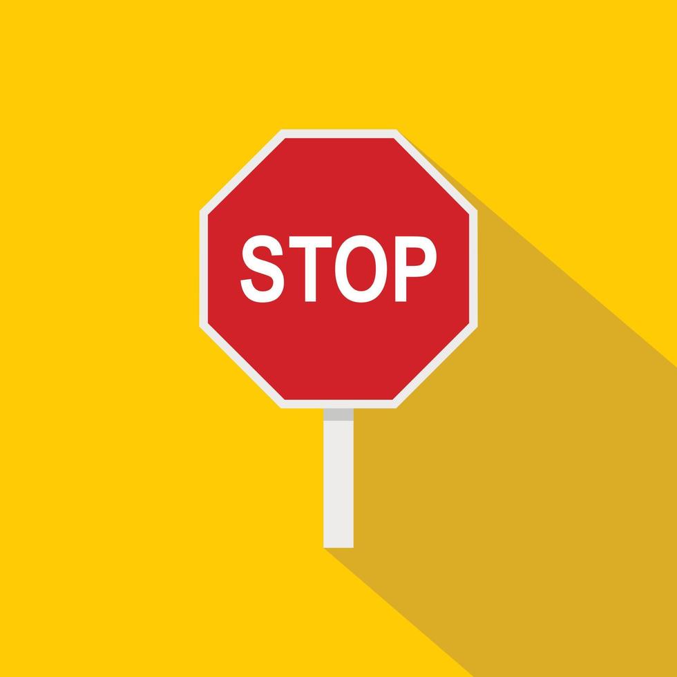 Red stop road sign icon, flat style vector