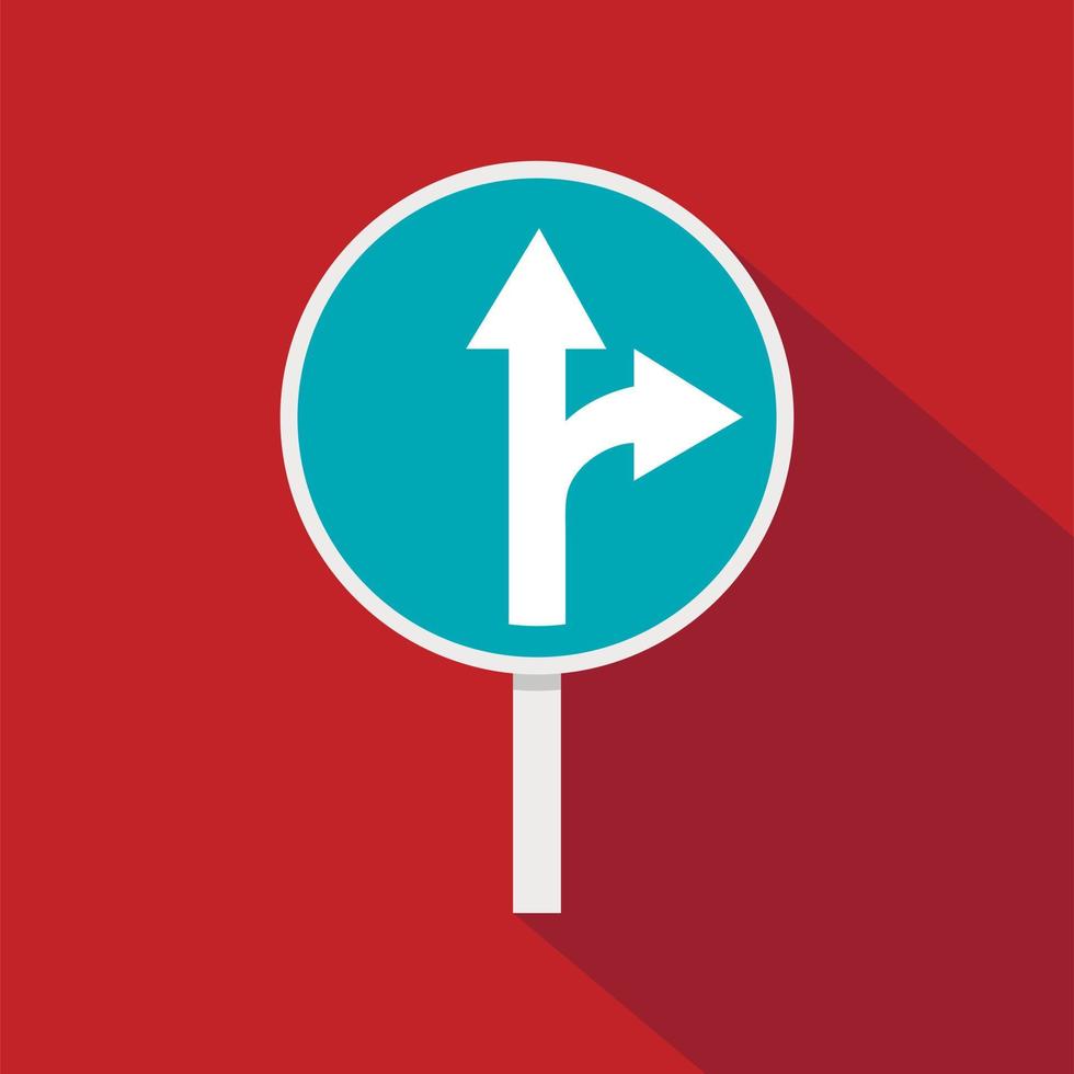 Blue straight or right turn ahead road sign icon vector