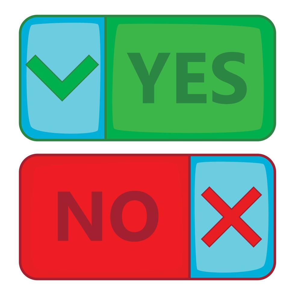 Yes and No button icon, cartoon style vector