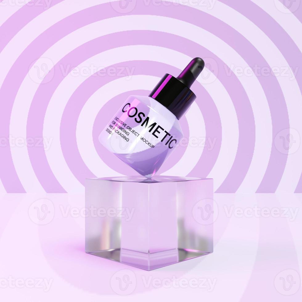 Maqueta de botella cosmética brillante de renderizado 3d foto