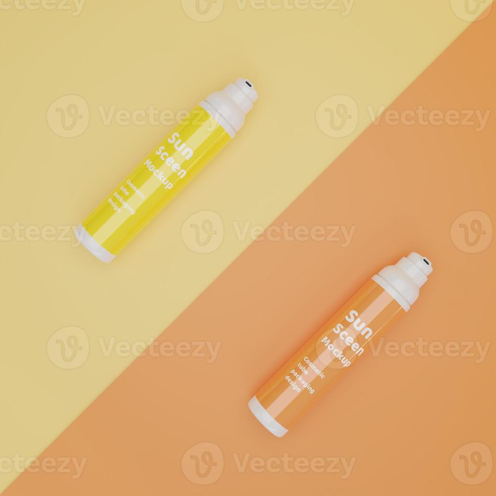 3D rendering yellow and orange sun screen mockup on yellow background photo