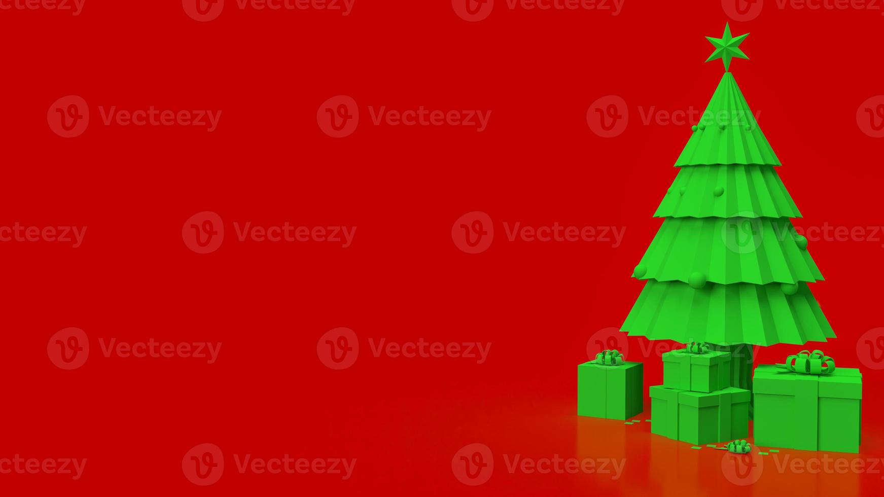 The green Christmas tree on red background for holiday concept 3d rendering photo