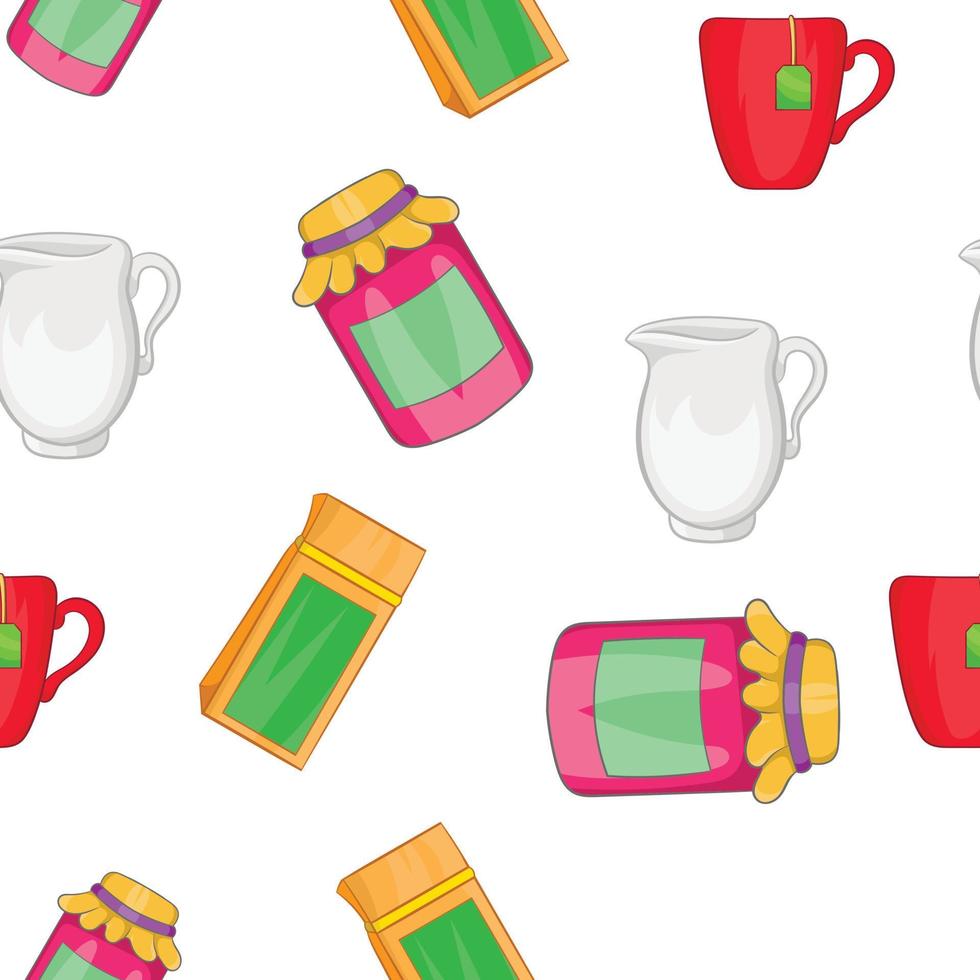 Tea pattern, cartoon style vector
