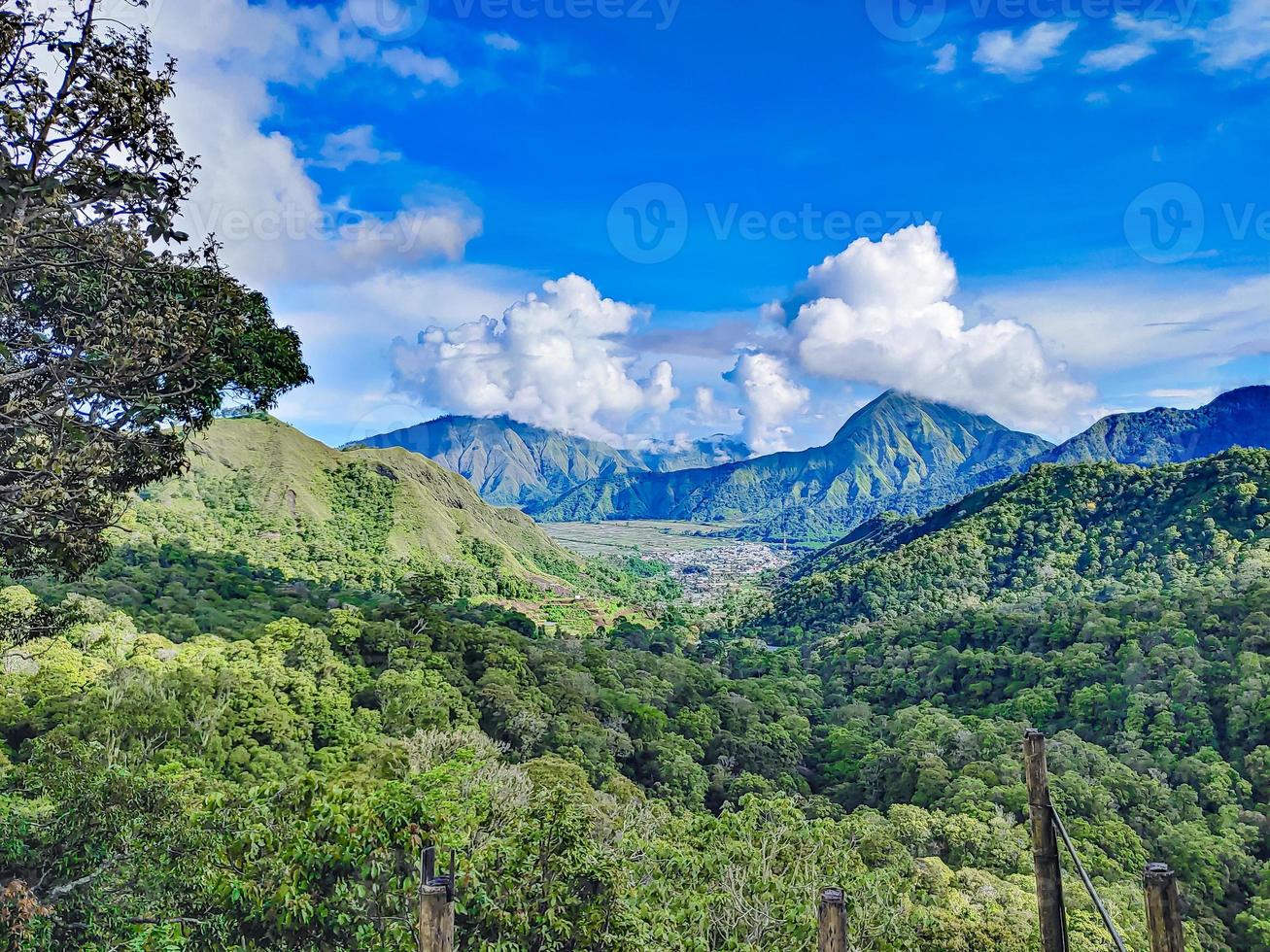 beautiful scenery in Sembalun near Rinjani volcano in Lombok, Indonesia. Travel, freedom and active lifestyle concept. photo