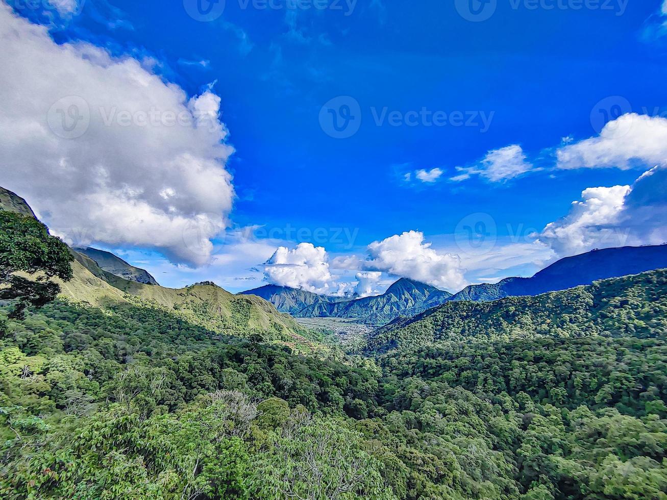 beautiful scenery in Sembalun near Rinjani volcano in Lombok, Indonesia. Travel, freedom and active lifestyle concept. photo