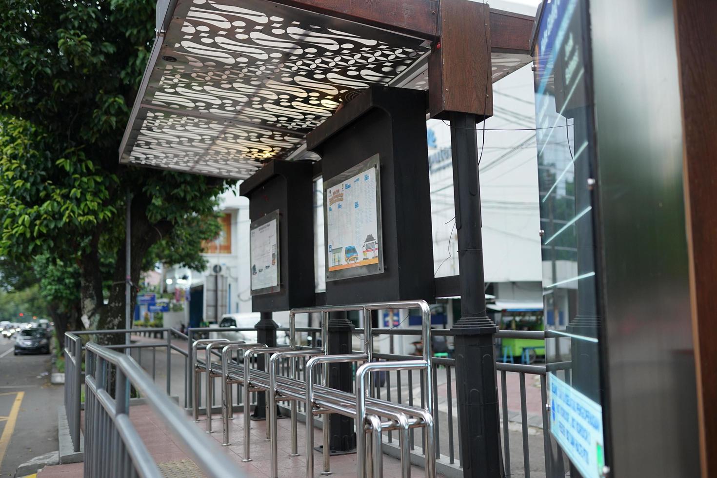 bus stop with a traditional concept in the city of solo photo