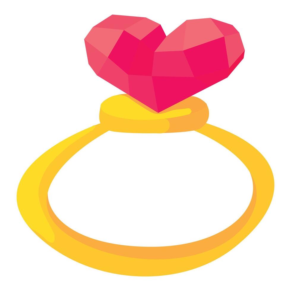 Gold ring with pink heart gemstone icon vector