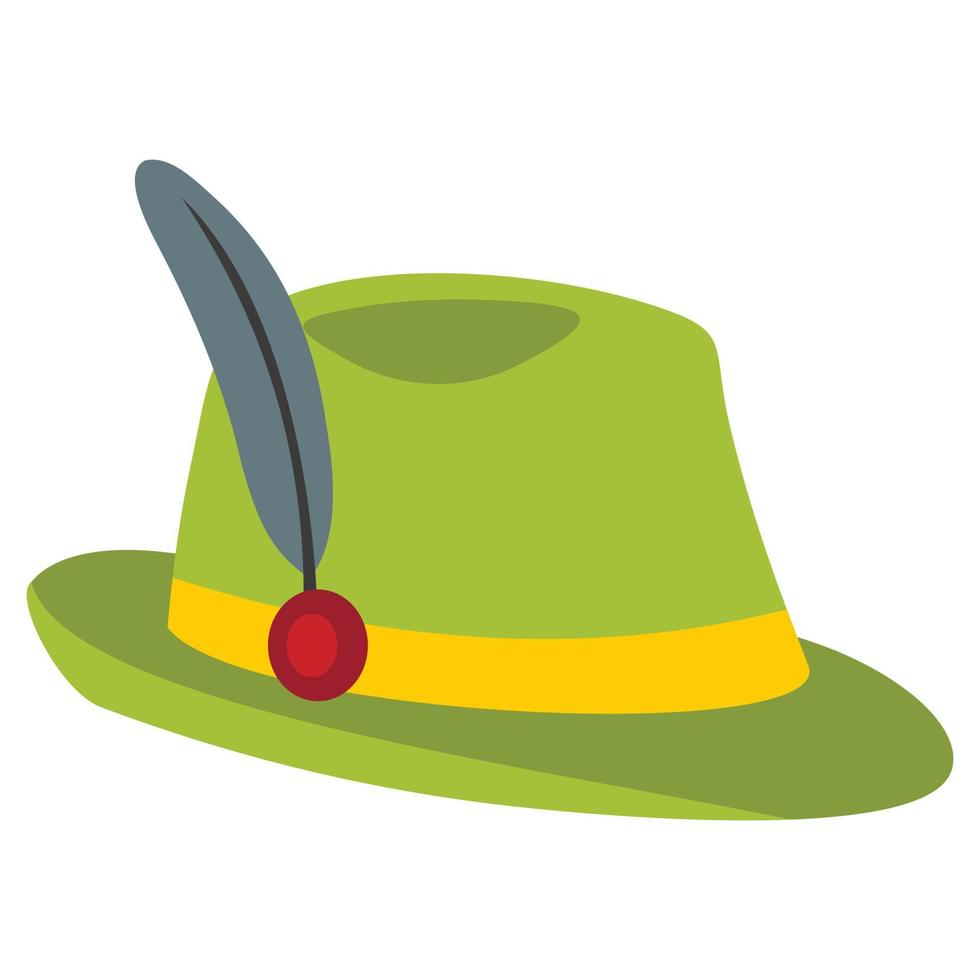 sombrero verde con icono de pluma, estilo plano vector