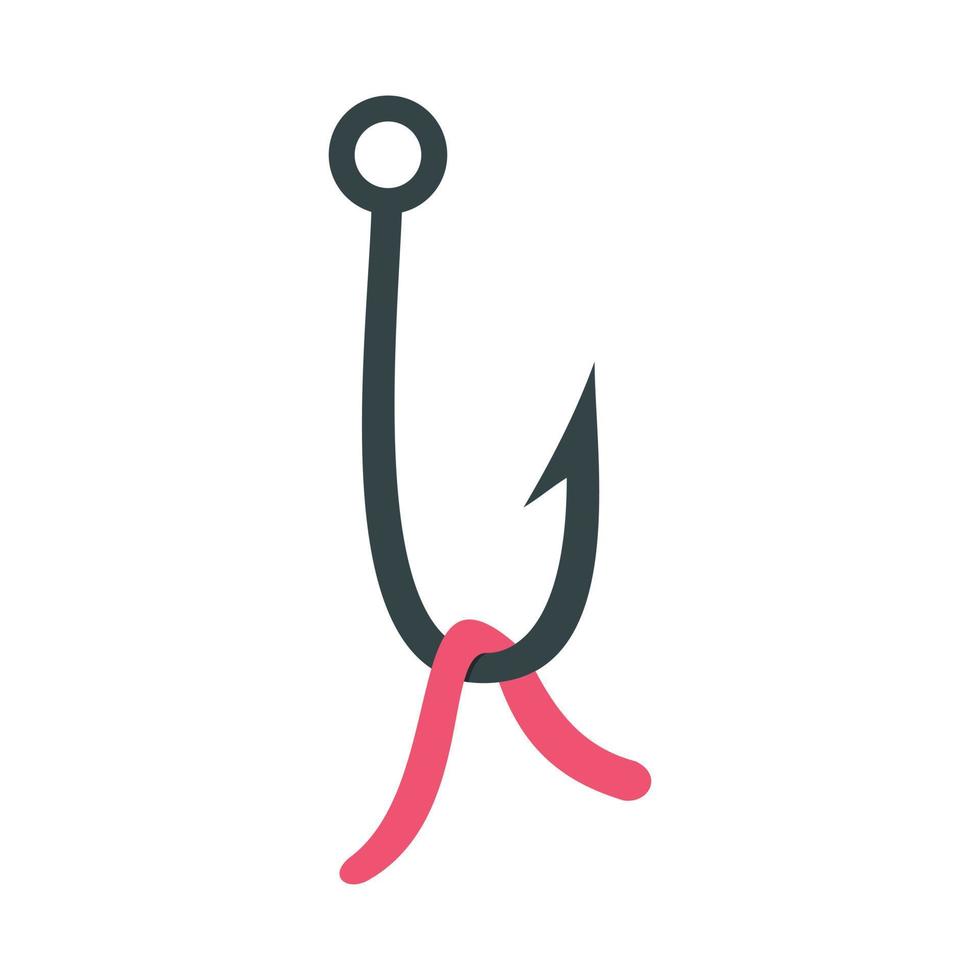 Worm on a hook icon, flat style vector