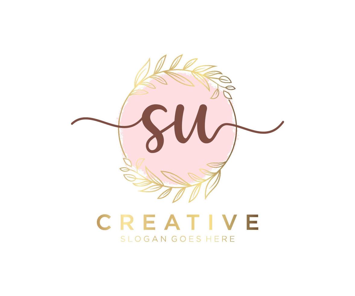 Initial SU feminine logo. Usable for Nature, Salon, Spa, Cosmetic and Beauty Logos. Flat Vector Logo Design Template Element.