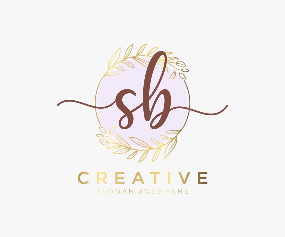 Initial SB feminine logo. Usable for Nature, Salon, Spa, Cosmetic and Beauty Logos. Flat Vector Logo Design Template Element.