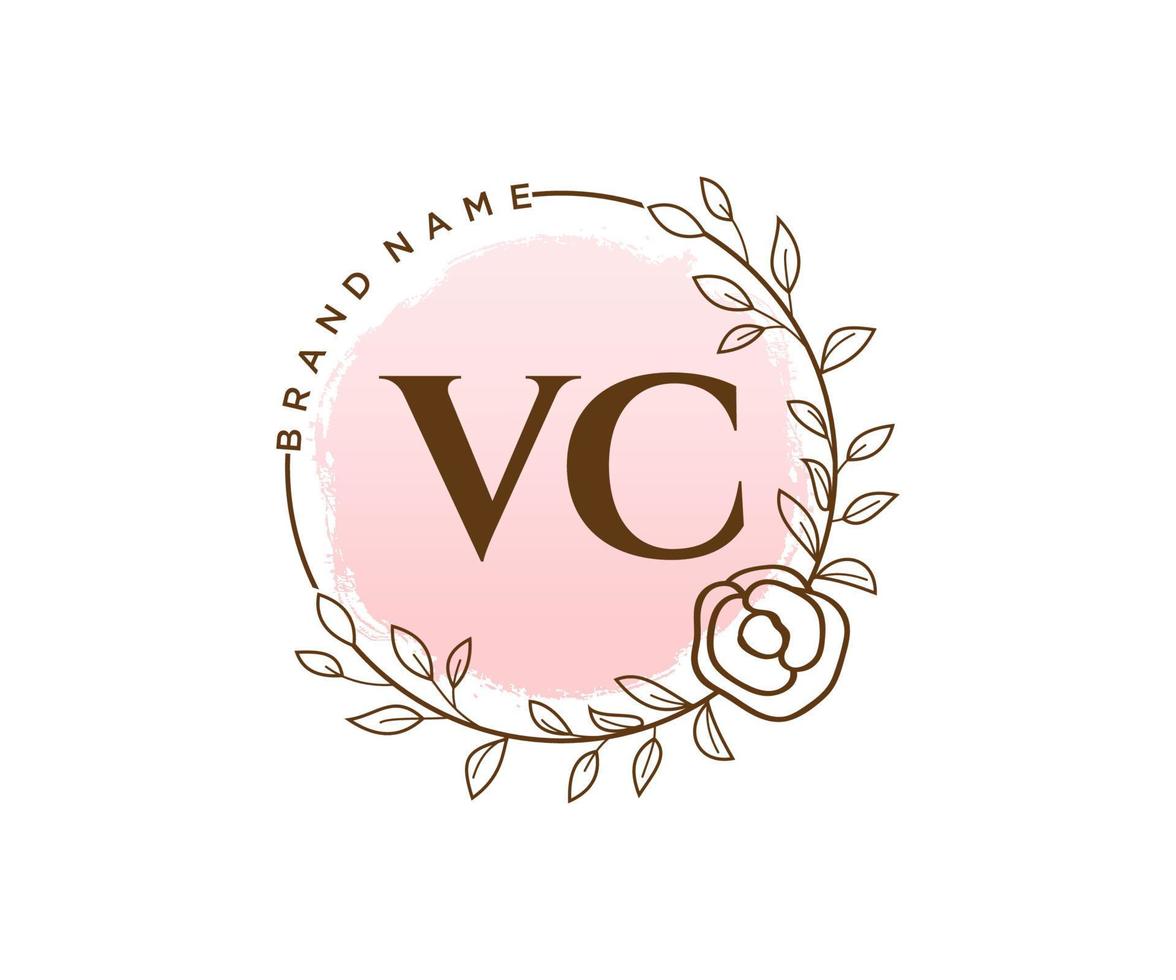 logotipo femenino vc inicial. utilizable para logotipos de naturaleza, salón, spa, cosmética y belleza. elemento de plantilla de diseño de logotipo de vector plano.