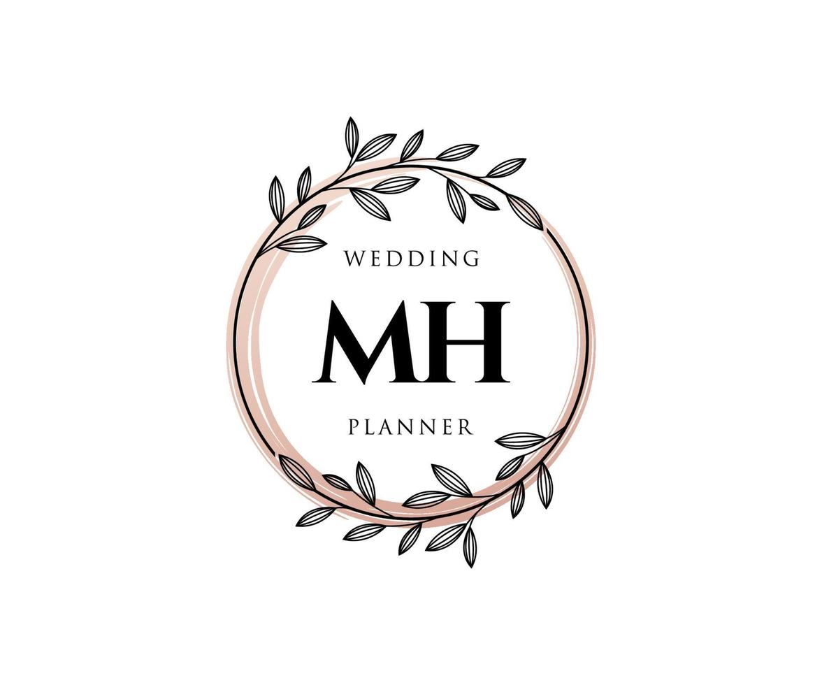 MH Initials letter Wedding monogram logos collection, hand drawn modern minimalistic and floral templates for Invitation cards, Save the Date, elegant identity for restaurant, boutique, cafe in vector