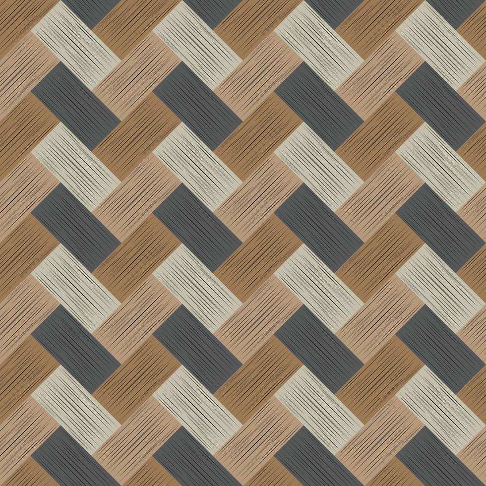 patrón de mosaico geométrico sin costuras. piso marrón con textura de madera. textura de garabato. relación textil. bordado. ilustración vectorial abstracta para piso, fondo, pared, textura o impresión. vector