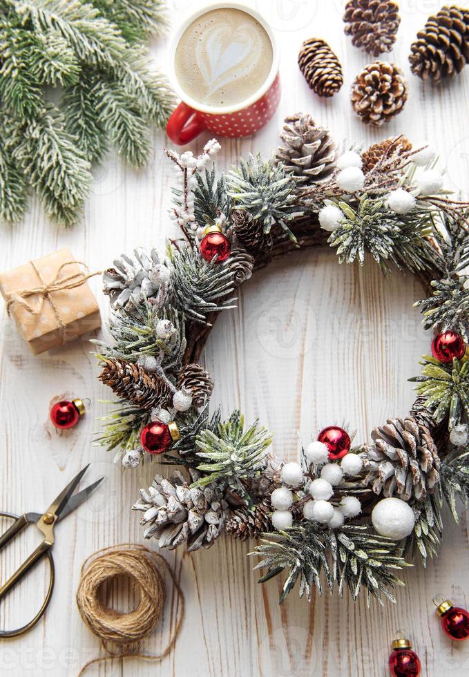 Prepare for Christmas,  creative craft wreath. photo