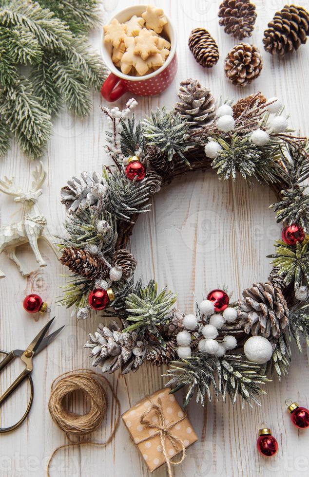 Prepare for Christmas,  creative craft wreath. photo