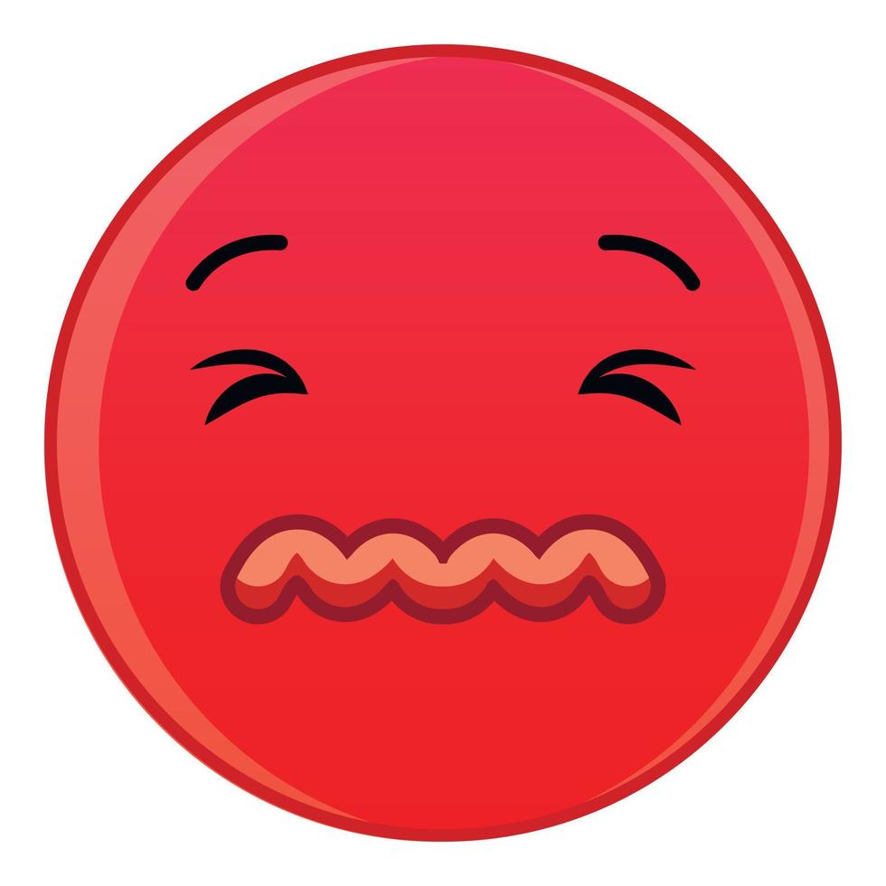 Skeptical red emoticon icon, cartoon style vector