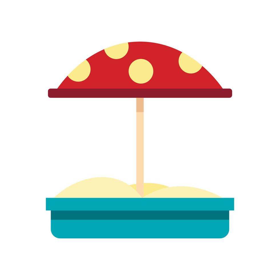 Sandbox with red dotted umbrella icon, flat style vector