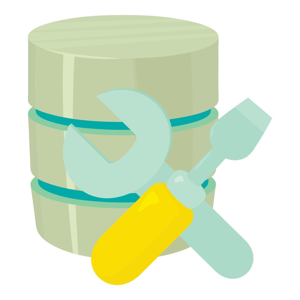 Repairing database icon, cartoon style vector