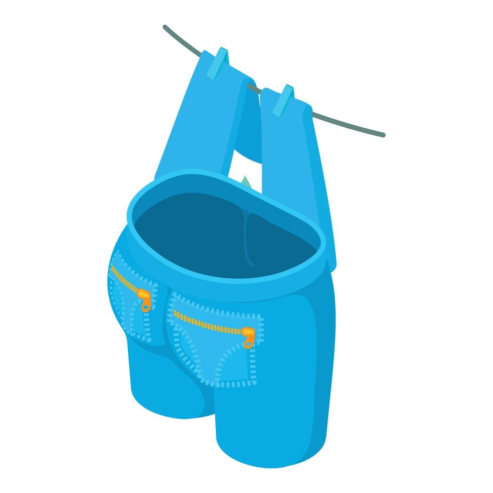 Drying clothes icon isometric vector. Blue clean jeans drying on clothing line vector